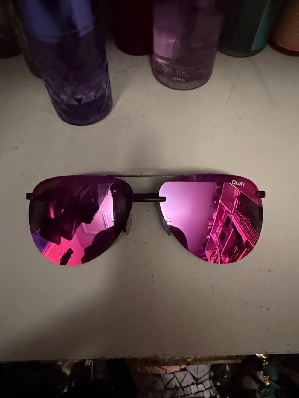 Quay Australia Men’s Purple-Pink Mirrored Aviator Sunglasses